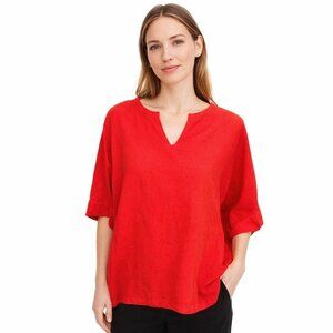 Marc New York Red Linen Bld Minimalist Lagenlook Short Dolman Sleeve Top Women M